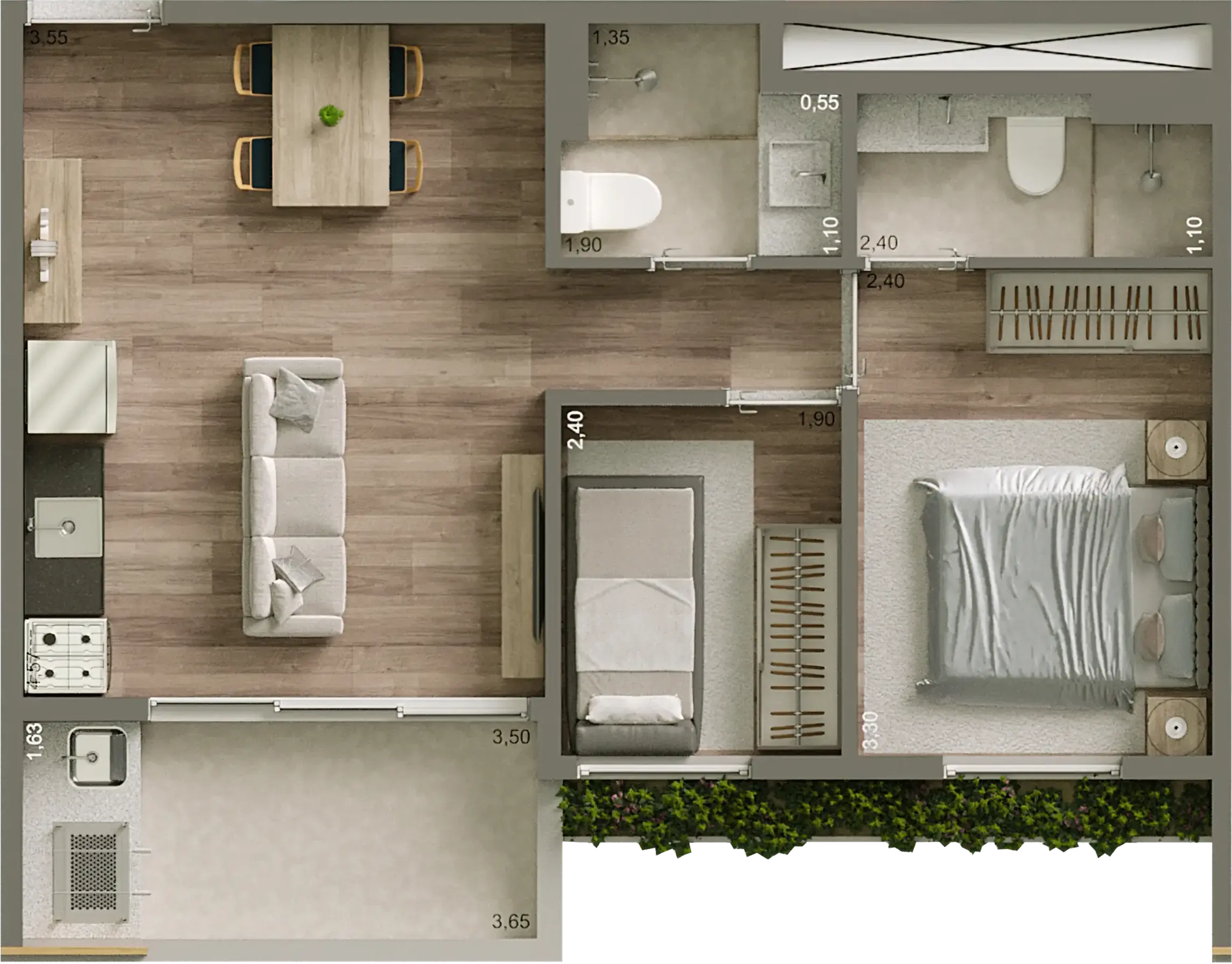 Planta 2 Dorms. - Suíte - com Terraço Grill - 47,51m2 - R2V - Final 2